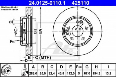 Disc frana MERCEDES E-CLASS (W210) (1995 - 2003) ATE 24.0125-0110.1 foto