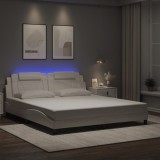 VidaXL Cadru de pat cu lumini LED, alb, 180x200 cm, piele ecologică