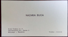 CARTE DE VIZITA CU DEDICATIE / AUTOGRAF: NAZARIA BUGA (aprox. 1980) foto