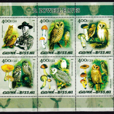 DB Guineea Fauna Pasari Bufnite Ciuperci Cercetasi Baden Powell MS MNH