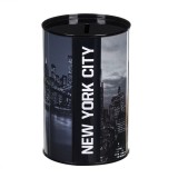 Pusculita Travel, forma cilindrica si imagini din New York, Metal, Negru, 9x14 cm, Oem