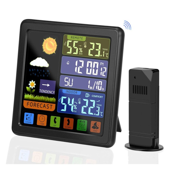 Statie Meteo Wireless cu Senzor Exterior, Display LCD, Ecran Tactil, Masurare Temperatura si Umiditate Interioara/Exterioara, Prognoza Meteo, Calendar