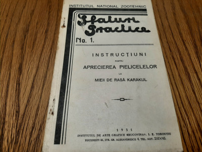 INSTRUCTIUNI pentru APRECIEREA PIELICELELOR la Mieii de Rasa KARAKUL -1931, 39p. foto