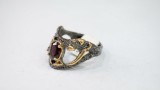 Cumpara ieftin Inel Masiv din Argint 925 Patinat E i Aur cu Granat , Volcanic Crown Ring