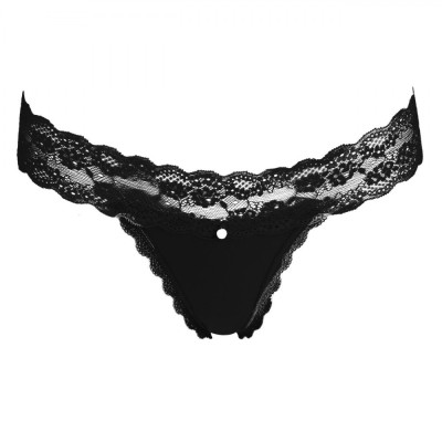 Chiloți String Damă, Dantelă Neagră, Mărime Unică, Microfibră 92%, Elastan 8% foto