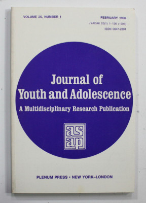 JOURNAL OF YOUTH AND ADOLESCENCE - A MULTIDISCIPLINARY RESEARCH PUBLICATION , VOLUME 25 , NUMBER 1 , FEBRUARY 1996 foto