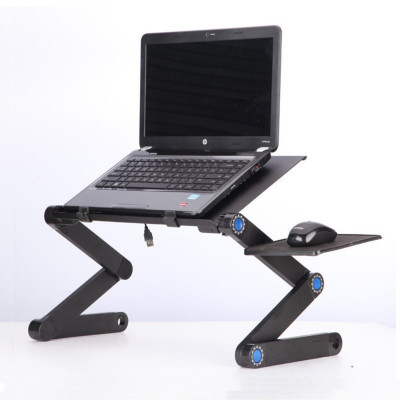 Masa pentru laptop cu suport mouse si orificii pentru aerisire, Aluminiu, picioare reglabile 360&amp;deg;, Maxim 17 kg, 590 x 260 mm, Ne foto