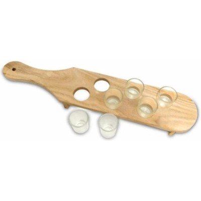 Pahare Shot din Sticla, Cyrax, Set 6 pahare pentru Shot cu Suport din Lemn, Design Rustic, 41 x 8.5 x 6 cm, Model 2, Maro foto
