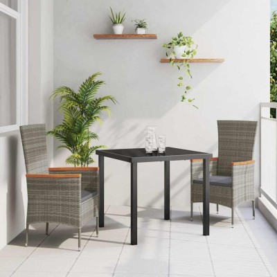 vidaXL Set de masă pentru grădină cu pernă 3 pcs Gri Rattan poli 3379429 foto