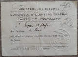 Carte de legitimatie Congresul Studentesc General 1935