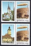 Romania 2004 - Lp 1652 a - 75 de ani de la zborul Zeppelinului deasupra Brasovului - serie cu vinieta stanga- MNH ***