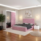 Dormitor Iris Roz cu Dressing Tapitat si 2 Noptiere Transport oriunde &icirc;n Rom&acirc;nia