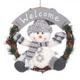 Decoratiune Suspendabila de Craciun, Coronita, Lemn, Om de Zapada, Culoare Gri, Diametru 30 cm, Mesaj Welcome, Oem