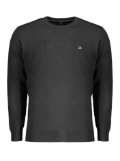 Pulover bărbați fară fermoar cu decolteu la baza g&amp;acirc;tului, logo, Negru, XL foto