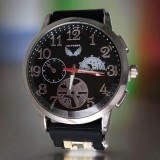 Cumpara ieftin Ceas barbatesc, mecanism quartz, display analog, curea neagra din silicon cu detalii argintii