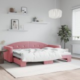 Cumpara ieftin Pat de zi cu extensie, roz, 80x200 cm, catifea
