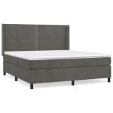 Cumpara ieftin Pat box spring cu saltea, gri inchis, 180x200 cm, catifea