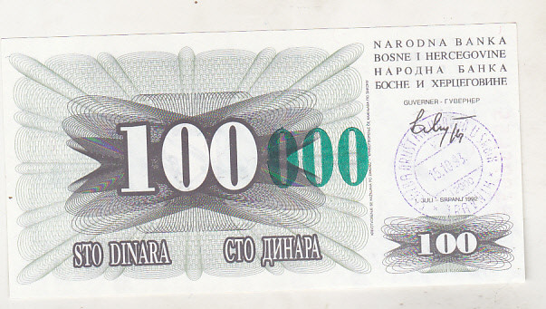 bnk bn Bosnia 100000 dinari 1993 unc