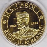 Medalie de Colec?ie &bdquo;Carol I ?i Regina Elisabeta&rdquo; &ndash; 40mm, Aurie &icirc;n Capsul? de Acryl