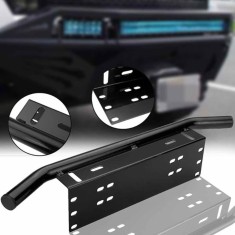 Bullbar aluminiu vopsit in camp electrostatic cu suport numar si proiectoare pentru vehicule offroad, culoare Neagra