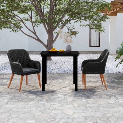 vidaXL Set mobilier de grădină cu perne, 3 piese, negru foto