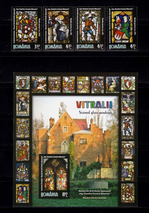 ✅RO 2011 LP 1910 +1911&quot;Vitralii Muzeul Ing. Minovici&quot; , serie+ colita 509 , MNH