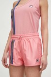 Fila pantaloni scurti femei, culoarea roz, cu imprimeu, high waist