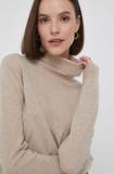 United Colors of Benetton pulover de lana femei, culoarea bej, light, cu guler