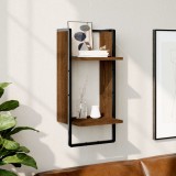 Raft perete vidaXL stejar maro 30x25x65 cm cu bara, lemn prelucrat, suport depozitare, design modern, montare usoara