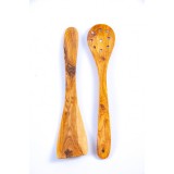 Set Corsica spatulă și lingură&nbsp;cu găuri din lemn măslin 30 | 35 cm