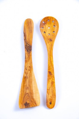 Set Corsica spatulă și lingură&amp;nbsp;cu găuri din lemn măslin 30 | 35 cm foto