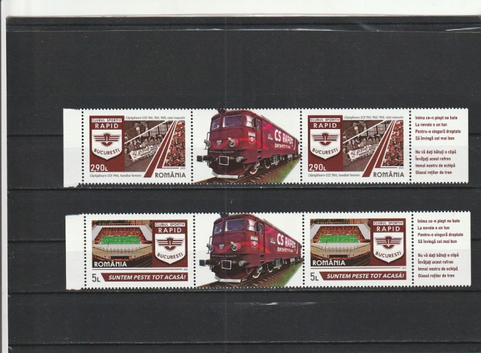ROMANIA 2023 LP 2423 LP 2423 a CLUBUL RAPID 100 DE ANI STRAIF CU VINIETA + COLITA MNH NESTAMPILATE