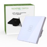 Intrerupator Touch Techstar&reg; TG02, Sticla Securizata, Design Modern, Iluminare LED, 1 Faza, Alb