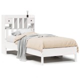 Cumpara ieftin Pat cu biblioteca fara saltea, alb, 90x190 cm, lemn masiv pin