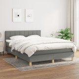 VidaXL Pat box spring cu saltea, gri &icirc;nchis, 140x190 cm, textil