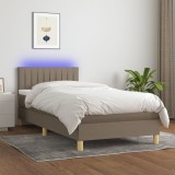 Gossi pat cu arcuri, saltea si led, gri taupe, 100x200 cm, textil