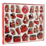 Set 30 ornamente de Craciun din lemn pentru brad, rosii