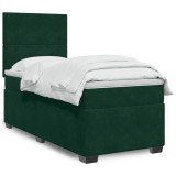 vidaXL Pat box spring cu saltea, verde &icirc;nchis, 100x200 cm, catifea 3293131