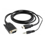 Cablu video Gembird HDMI Male &ndash; VGA Male + Jack 3.5mm Male, 1.8m, negru