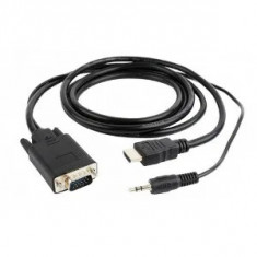 Cablu video Gembird HDMI Male – VGA Male + Jack 3.5mm Male, 1.8m, negru