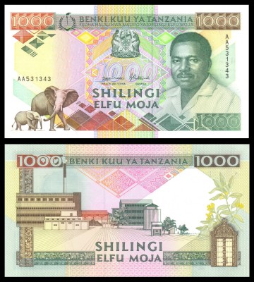 TANZANIA █ bancnota █ 1000 Shillings █ 1990 █ P-22 █ UNC █ necirculata foto