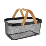 Coș Rectangular Depozitare 44X29X38 Cm Metal / Maner Bambus &ndash; Negru | Organizatoare Baie