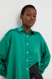 Cumpara ieftin Answear Lab camasa din amestec de matase culoarea verde, cu guler clasic, relaxed
