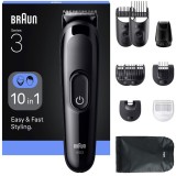 Aparat de tuns multifunctional Braun All-in-One Seria 3 AIO3560, 10-in-1, Lama ultra ascutita, 7 Piepteni, 1 Mini Cap de ras, 1 Cap de tuns sprancene,