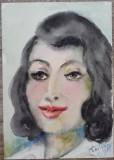 Portret femeie// acuarela Rodica Raileanu 1985