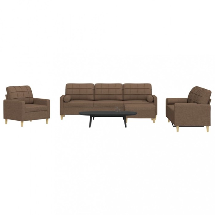 vidaXL Set canapele cu taburet și perne, 4 piese, maro, textil 3278314
