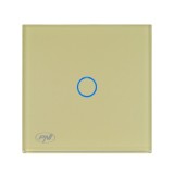 Intrerupator simplu cu indicator luminos, PNI-SH101G, touch, incastrat, rama din sticla inclusa, auriu