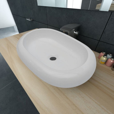 Chiuvetă ovală pentru baie din ceramică, Alb foto