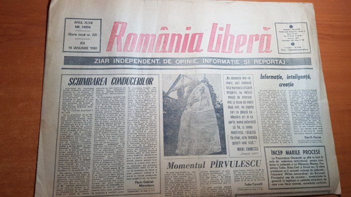 ziarul romania libera 18 ianuarie 1990-mihai eminescu,revolutia romana