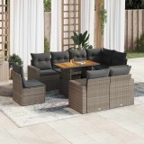 Gossi set canapele de gradina, 9 piese, cu perne, gri, poliratan